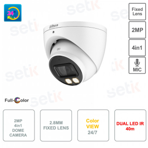 Cámara domo 4 en 1 a todo color - 2 MP - Iluminador dual inteligente 40 m - Micrófono - Lente de 2,8 mm