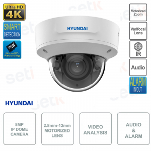IP POE ONVIF® Dome outdoor camera 8MP 4K with 2.8-12mm lens - IR 40m - Video Analysis