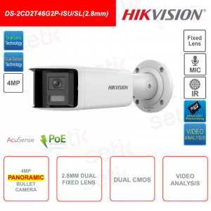 IP PoE 4MP Bullet-Panoramakamera – Doppeltes 2,8-mm-Objektiv und doppeltes CMOS – Mikrofon – Videoanalyse