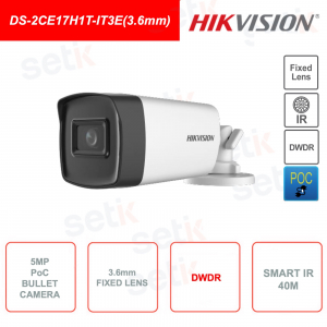 Telecamera Bullet PoC - 5MP - Ottica Fissa 3.6mm - Smart IR 40m