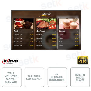 Panneau d'affichage numérique - 50 pouces - LED - 4K - Lecteur interne - 8 ms