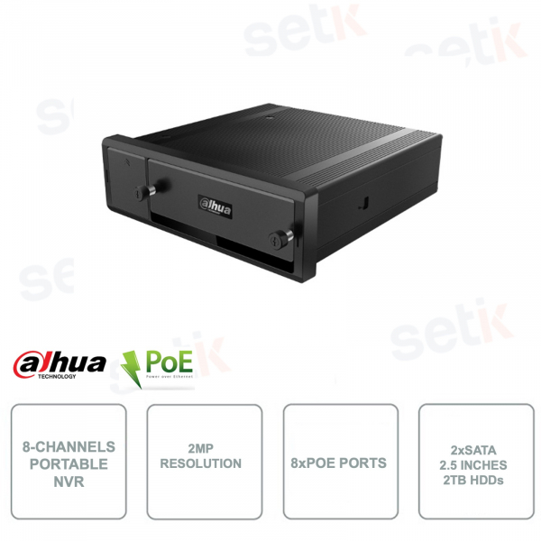 NVR IP POE portátil - 8 canales - 2MP - Inteligencia artificial - WIFI - Audio - Alarma