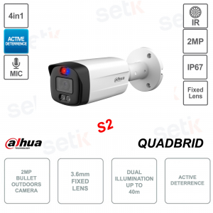 Caméra Bullet - 4en1 - Objectif 3.6mm - Dissuasion active - Version S2