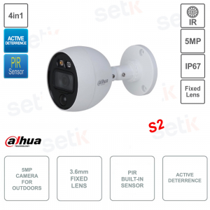 Caméra de dissuasion active extérieure - 4 en 1 - 5 Mpx - Objectif 3,6 mm - PIR