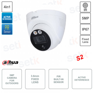 Eyeball Camera - Outdoor Active Deterrence - 4in1 - 5MP - 3.6mm Lens - PIR