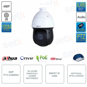 Cámara IP POE ONVIF® PTZ - 2MP - Lente 5-80mm - Zoom 16x - Inteligencia artificial