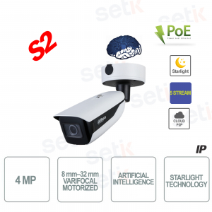Cámara IP motorizada PoE AI 4MP Starlight 5 Stream 120MT IR - S2 - Dahua