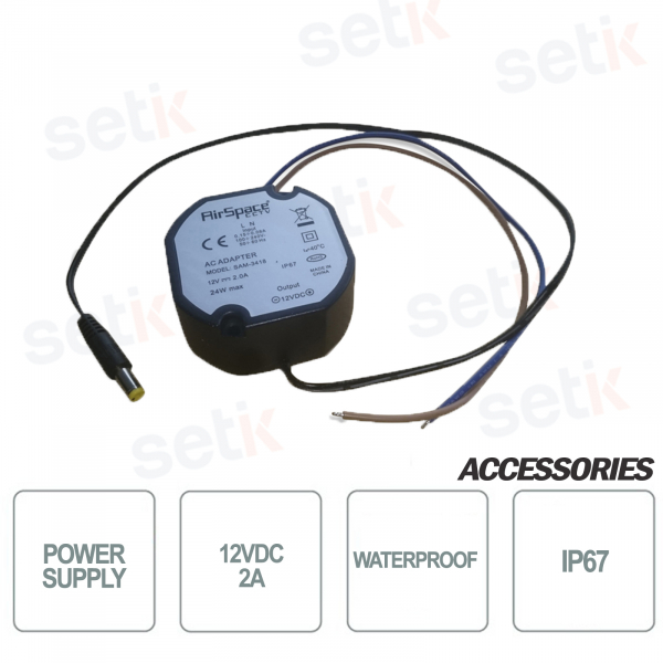 Alimentatore 12VDC 2A per TVCC resistente all'acqua - IP67 - Setik