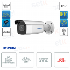 Telecamera IP POE ONVIF® Bullet 4MP - Ottica 2.8-12mm - Video Analisi