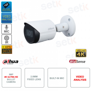 Telecamera IP POE ONVIF® Bullet - 8MP - 2.8mm - Video Analisi