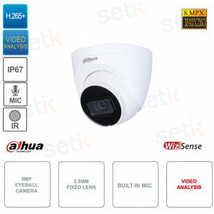 Telecamera IP POE ONVIF® Eyeball 8MP - Ottica 2.8mm - Video Analisi - IR 30m