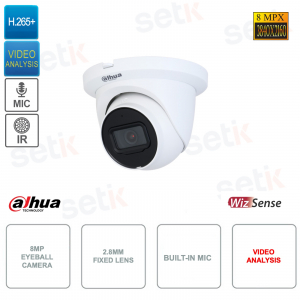 Cámara IP POE ONVIF® Eyeball 8MP - Lente 2.8mm - Video Análisis - IR 30m