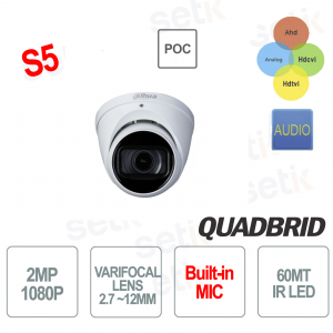 Cámara Dahua 2 MP 4in1 2.7mm-12mm IR 60 Domo PoC S5