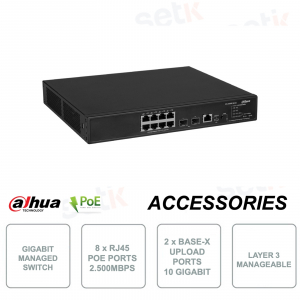 Conmutador de red de capa 3 gestionable - 8 puertos PoE de 2,5 Gbps - 2 puertos de enlace ascendente de 10 Gbps