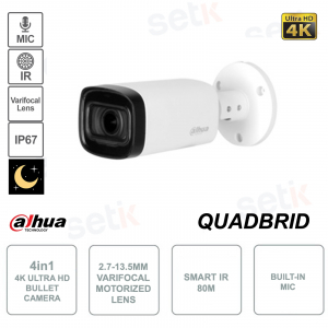 Telecamera HDCVI 8MP 4K Bullet 4in1 2.7-13.5mm Motorizzata IR 80MT Microfono