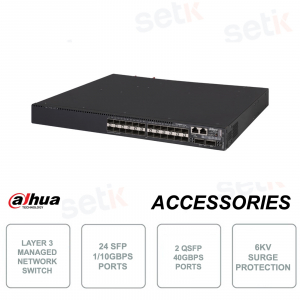 Conmutador de red - Capa 3 administrado - 24 puertos SFP 1/10Gbps - 2 puertos QSFP 40Gbps por enlace ascendente