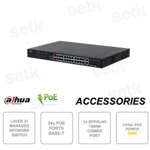 Switch di rete - Gestito - Layer 2 Plus - 24 Porte Ethernet POE - 2 Porte Combo Gigabit Uplink