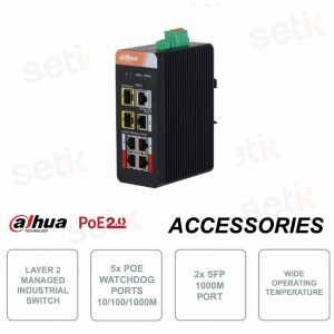 Switch Réseau Industriel - 5 Ports PoE Watchdog 10/100/1000Mbps + 2 Ports SFP 1000M