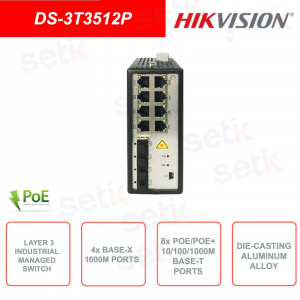 Conmutador de red industrial gestionado - Capa 3 - 4 puertos 1000M SFP Base-X - 8 puertos PoE 10/100/1000M Base-T