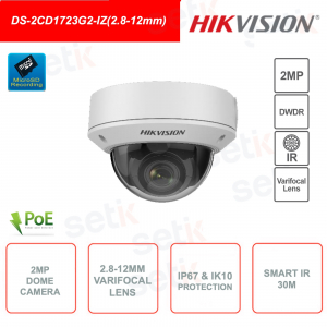 Cámara domo IP POE - 2MP - 2.8-12mm - SMart IR 30m - IP67 - IK10