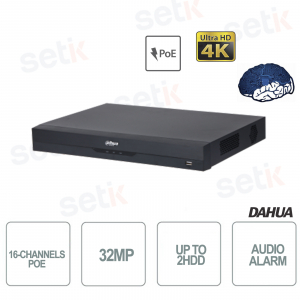 NVR IP 16 Canali 16 Canali PoE 32MP 4K Registratore di Rete AI 384Mbps 2HDD WizSense EI Dahua