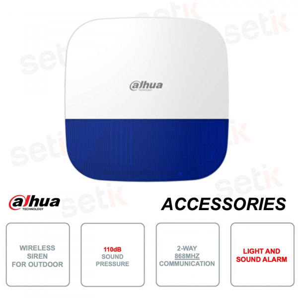 Sirena wireless - Per esterno IP65 - 110db - Wireless 1.600m - Colore Blu