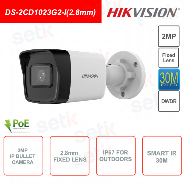 Caméra de vidéosurveillance IP POE Bullet - 2MP - Objectif 2.8mm - Smart IR 30m