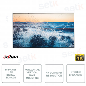 Digital Signage 55 Zoll LED – für Werbetafeln – 4K Ultra HD-Auflösung – 9,5 ms – Stereo-Lautsprecher