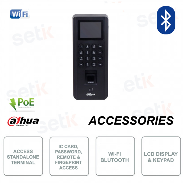 Terminale controllo accessi - PoE - Bluetooth - IC Card, Password, Impronta, telecomando