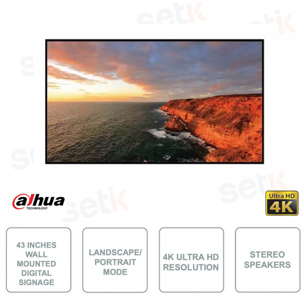 Digital Signage - 43 inches - 4K Ultra HD - LED - Stereo Speakers - For bill posting