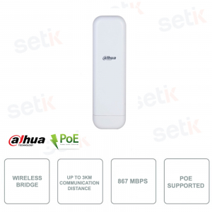 Wireless bridge - 2.4Ghz - 5Ghz - Integrated antenna -Supports PoE - Range up to 3km
