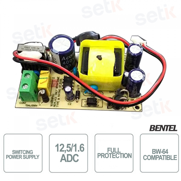 Alimentatore switching 12,5/1.6adc di alta qualità compatibile con BW-64 di Bentel