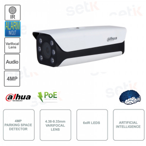 Caméra IP POE - 4MP - Objectif varifocal 4,38 mm–9,33 mm - Intelligence artificielle avec détection de stationnement