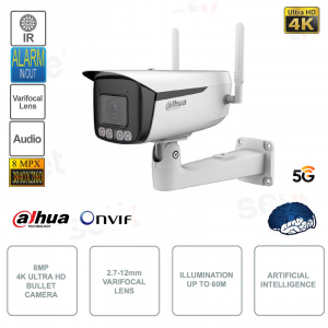 Telecamera 8MP 4K IP ONVIF - 2.7-12mm - Intelligenza artificiale - Connettività 5G - Per esterno