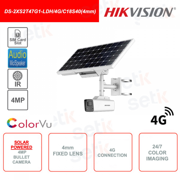 Telecamera Bullet a energia solare - Per esterno - 4MP - Ottica 4mm - 4G - PIR
