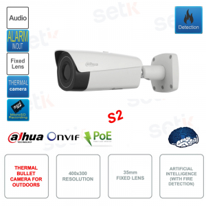 Cámara térmica IP POE ONVIF - Lente 35mm - 400x300 - Inteligencia artificial - Versión S2