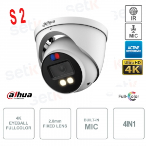 Cámara 4K - Globo ocular a todo color - Disuasión activa - 2,8 mm - IR 40 m - Versión de micrófono S2