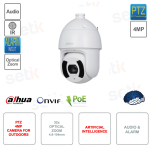 Cámara IP POE ONVIF PTZ - 4MP - Zoom 32x 4.8-154mm - Inteligencia Artificial