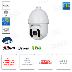 Telecamera PTZ IP POE ONVIF - 2MP - 45x Zoom 3.95-177.75mm - Intelligenza artificiale