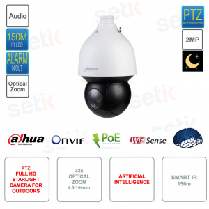 Telecamera Starlight PTZ IP POE ONVIF 2MP Full HD - 4.5-144mm 32x - Intelligenza artificiale