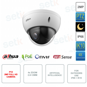 Cámara PTZ Starlight IP POE ONVIF - 2MP Full HD - Zoom 2.8-12mm 4x - Inteligencia Artificial - Para Exteriores