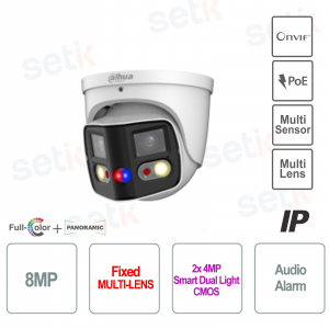 Telecamera IP PoE Eyeball Panoramica 180° Multi-lente AI WizSense TiOC DUO splicing 2x4 MP Dahua