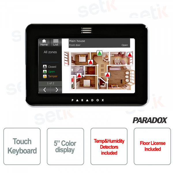 Paradox Alarm TM50 Teclado táctil 5" Pantalla táctil Grado 3 Negro Seguridad Anti-intrusión