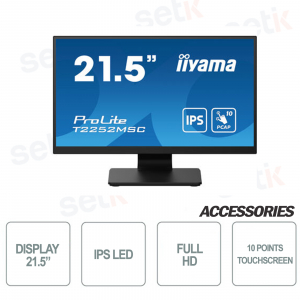 Monitor IPS FULL HD 21,5 Pollici Touchscreen Vetro Anti-Impronta P-CAP Prolite T2252MSC-B2 - IIYAMA