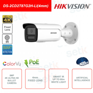 Cámara bala para exteriores ColorVu 8MP 4K Ultra-HD IP POE - Lente fija de 4 mm - Inteligencia artificial