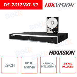 NVR HIKVISION 32 Canali 1U Serie K Acusense 4K 12MP
