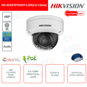 Hikvision ColorVu IP POE Dome Camera 4MP 2.8-12mm Motorized Smart Hybrid Light IR 40M