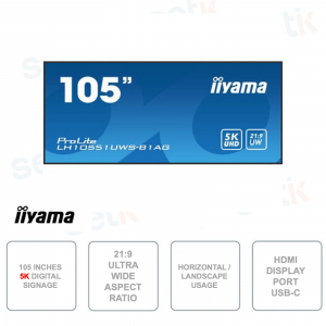 Monitor IPS 5K UW 105" pollici 8ms 21:9 Panoramico Segnaletica Digitale Commerciale Specializzata