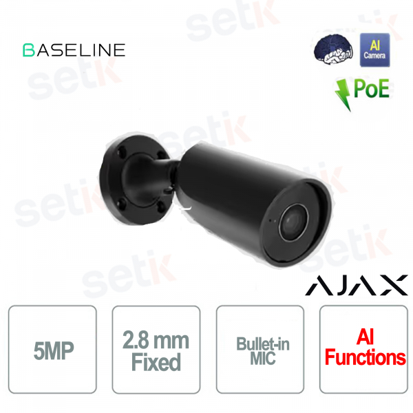 Ajax BulletCam – Telecamera IP 5MP AI con Ottica 2.8mm, IR 50m, Nero, WDR e Riconoscimento Oggetti