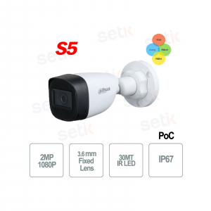 Cámara exterior metálica HD CVI 2MP 4en1 POC 3.6mm IR 30M - S5 Dahua